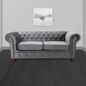 Grey 2 Seater Fabric Chesterfield Sofa